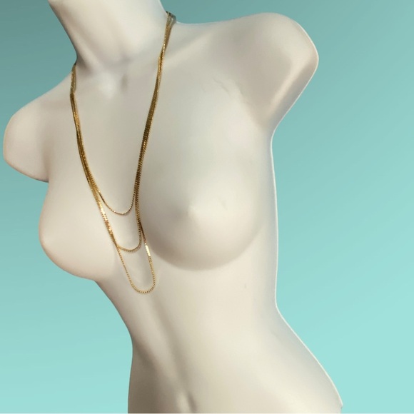 1928 Jewelry Co Gold Tone Triple Strand Chain Necklace - Picture 3 of 6